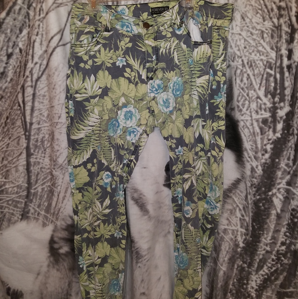 Floral and Plant Patterned Pants